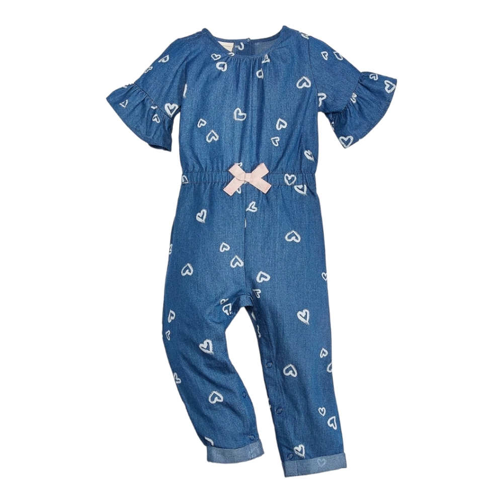 Baby Girls Heart Denim Jumpsuit| 12M